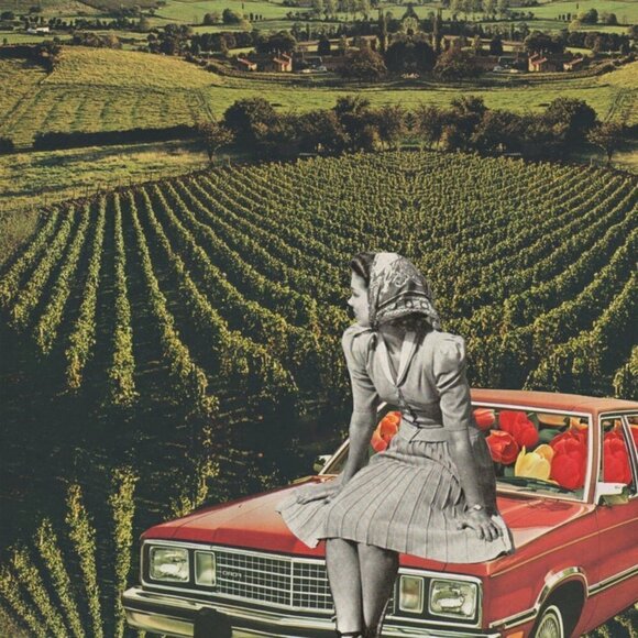 Graphic Tee Art Collage Scenic Nature Navy Longsleeve Handmade Unisex Large - Picture 5 of 10